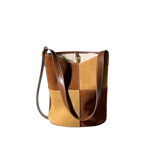 Plaid Suede Woman Bucket Bag 2pcs Set Elegant Female Shoulder Purse Large Capacity Vintage Ladies Crossbody Hobo Bag