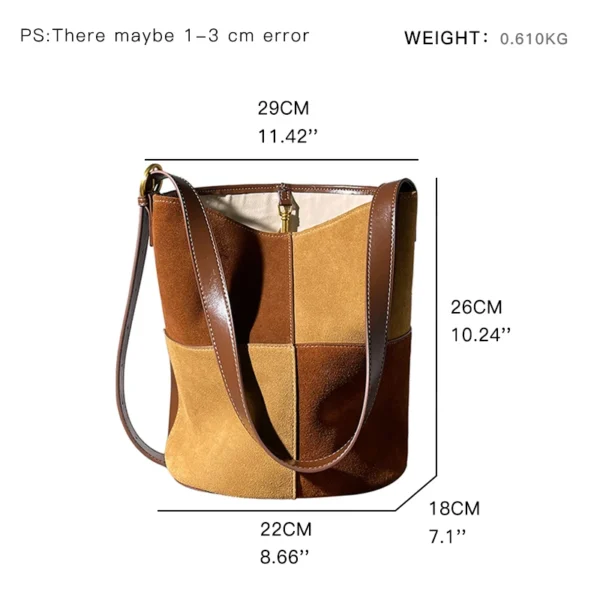 Plaid Suede Woman Bucket Bag 2pcs Set Elegant Female Shoulder Purse Large Capacity Vintage Ladies Crossbody Hobo Bag - Image 2